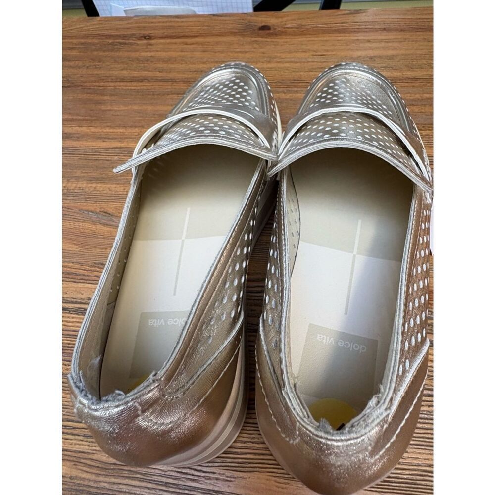 Dolce Vita Champagne Metallic Perforated Platform Loafers - Picture 12 of 13